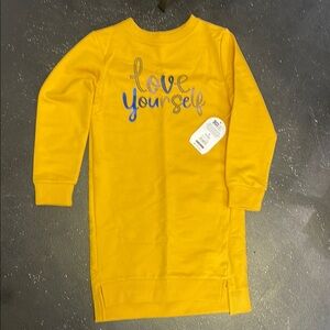Yellow Long Sleeve Dress with 'Love Yourself' Print